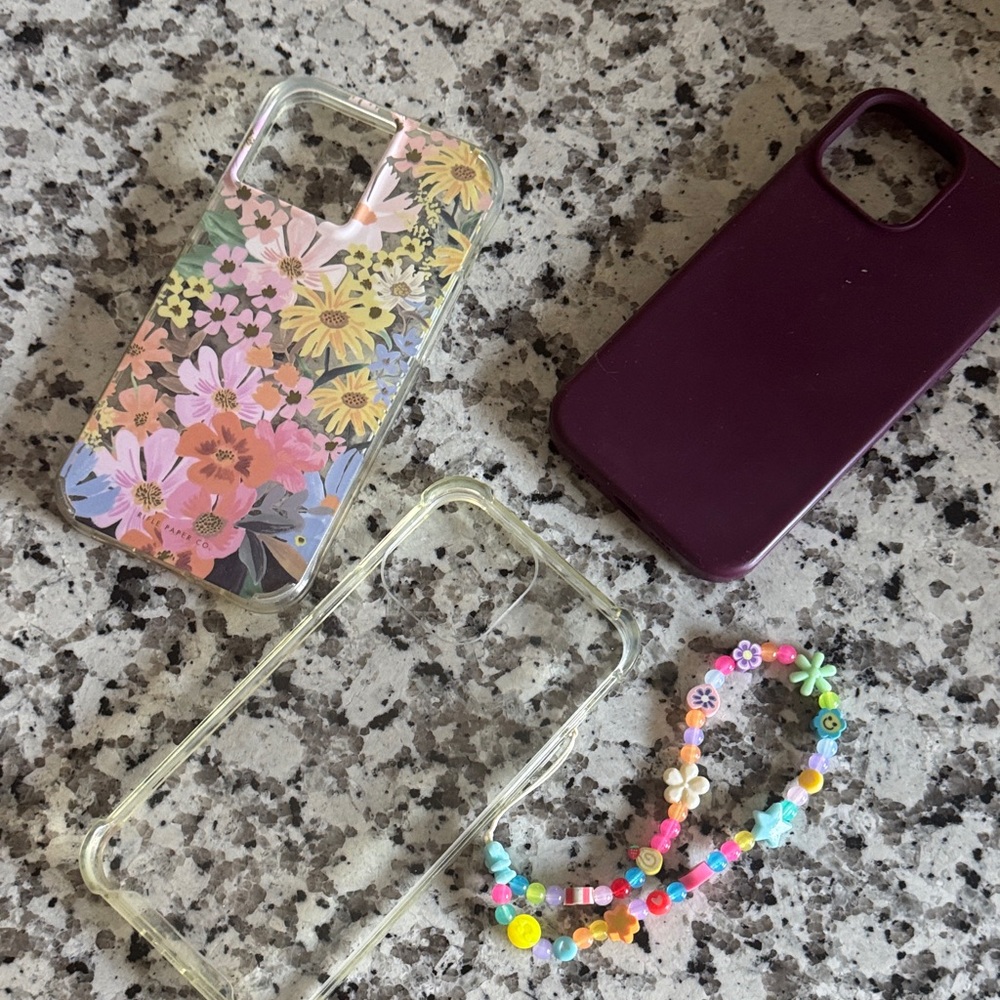 Floral and Purple Phone Cases with Beaded Charm- Iphone 13 pro plus
